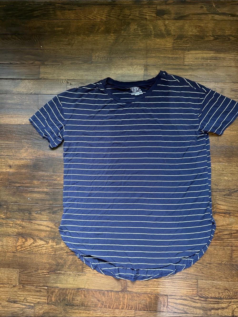 Women Soft Stretchy Time and Tru Navy and White Striped Tee